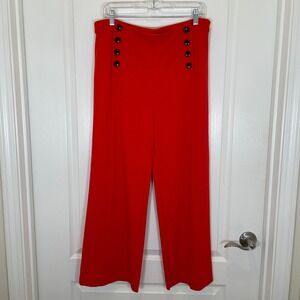 Ann Taylor Factory Red Sailor Pants Wide Leg High Rise Buttons Side Zip Crop 12